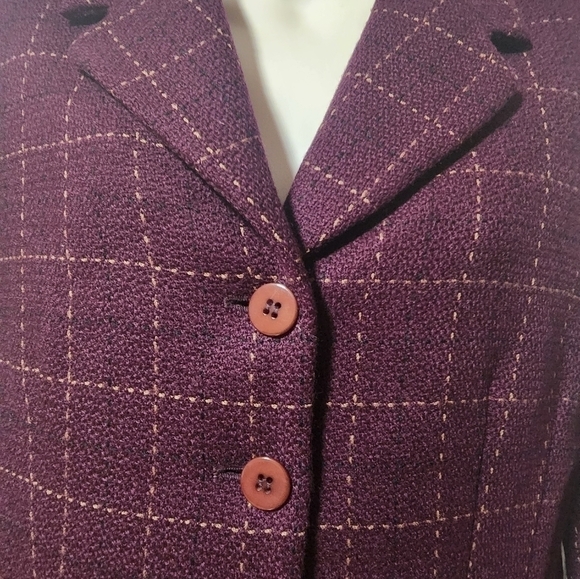Gianni Petite Vintage Wool Blazer Jacket Plum Purple Windowpane Plaid Size 10P - Picture 10 of 14